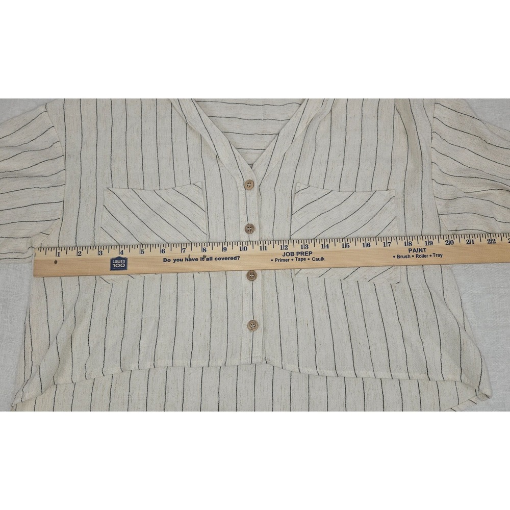 Kirious LA Cropped Striped Button Shirt Ivory Boxy Coastal Cottagecore Coquette - Picture 4 of 7